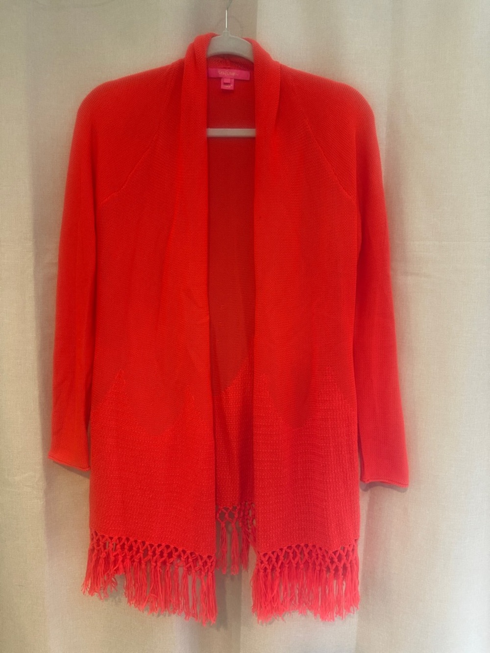 Lilly Pulitzer Open-Front Fringe Hem Cardigan - Bright Coral Red
